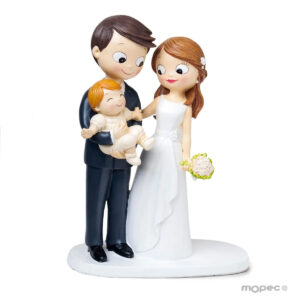 Figura para tarta de boda  Novios + Bebe